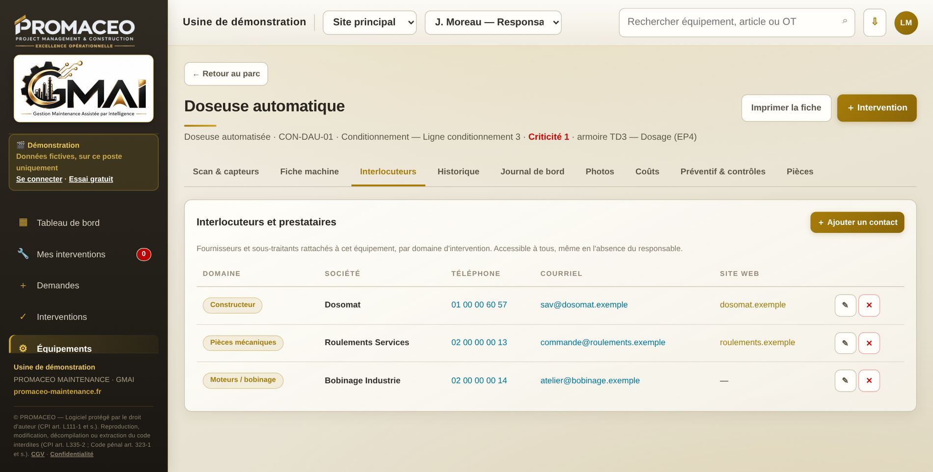 Fiche machine, interlocuteurs