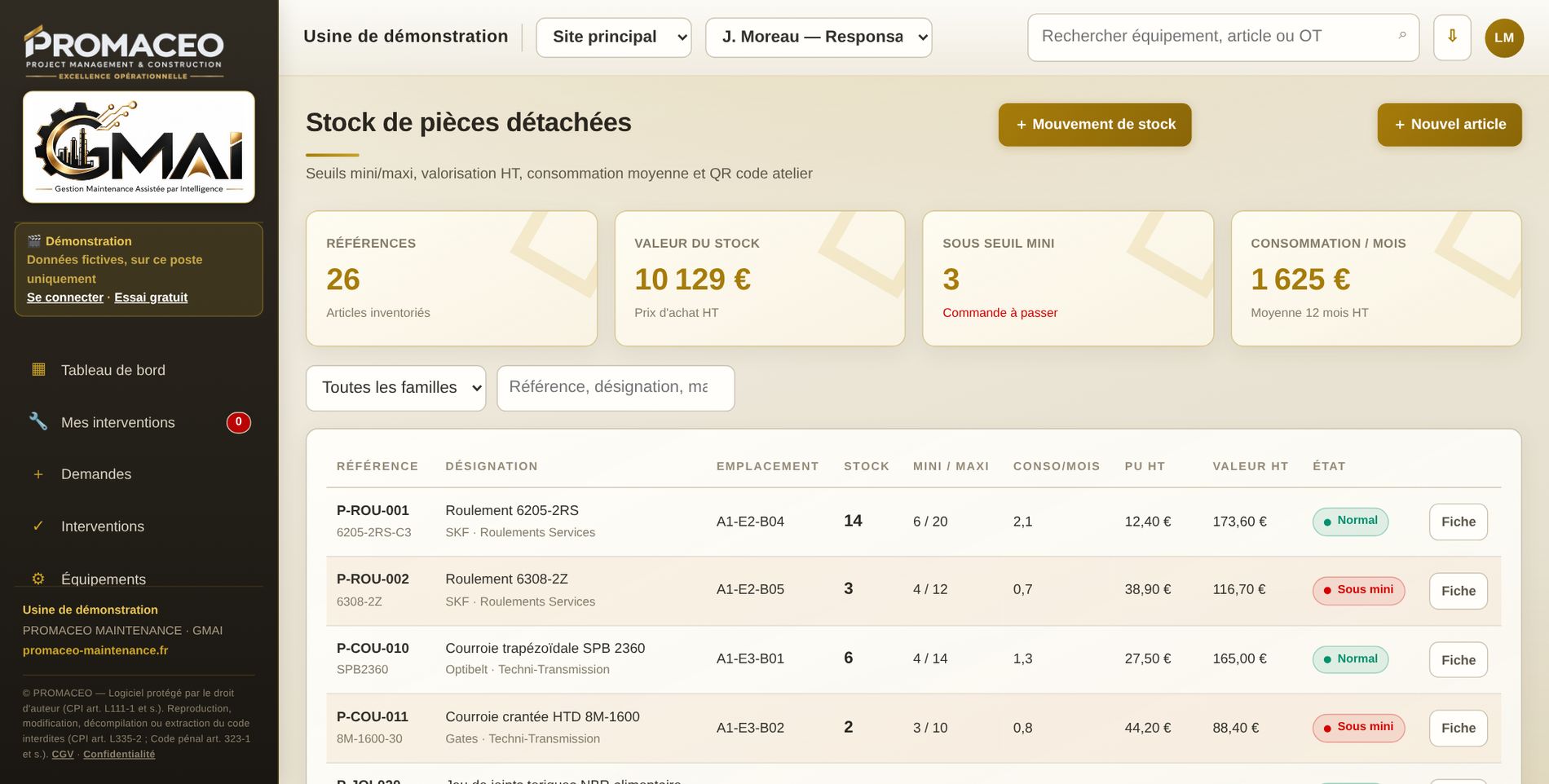 Stock de pièces détachées
