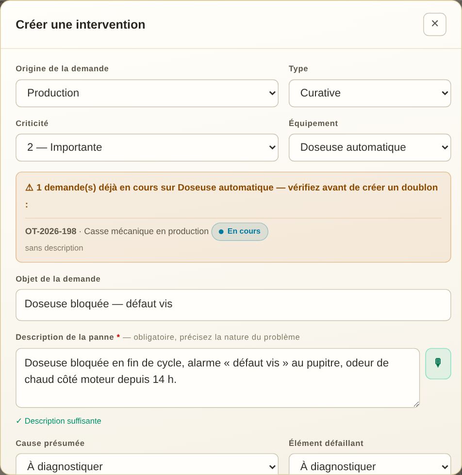 Création d'une demande d'intervention